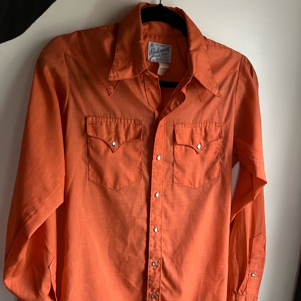 Small mens vintage Rockmount Ranch Wear western shirt with snaps - salmon color